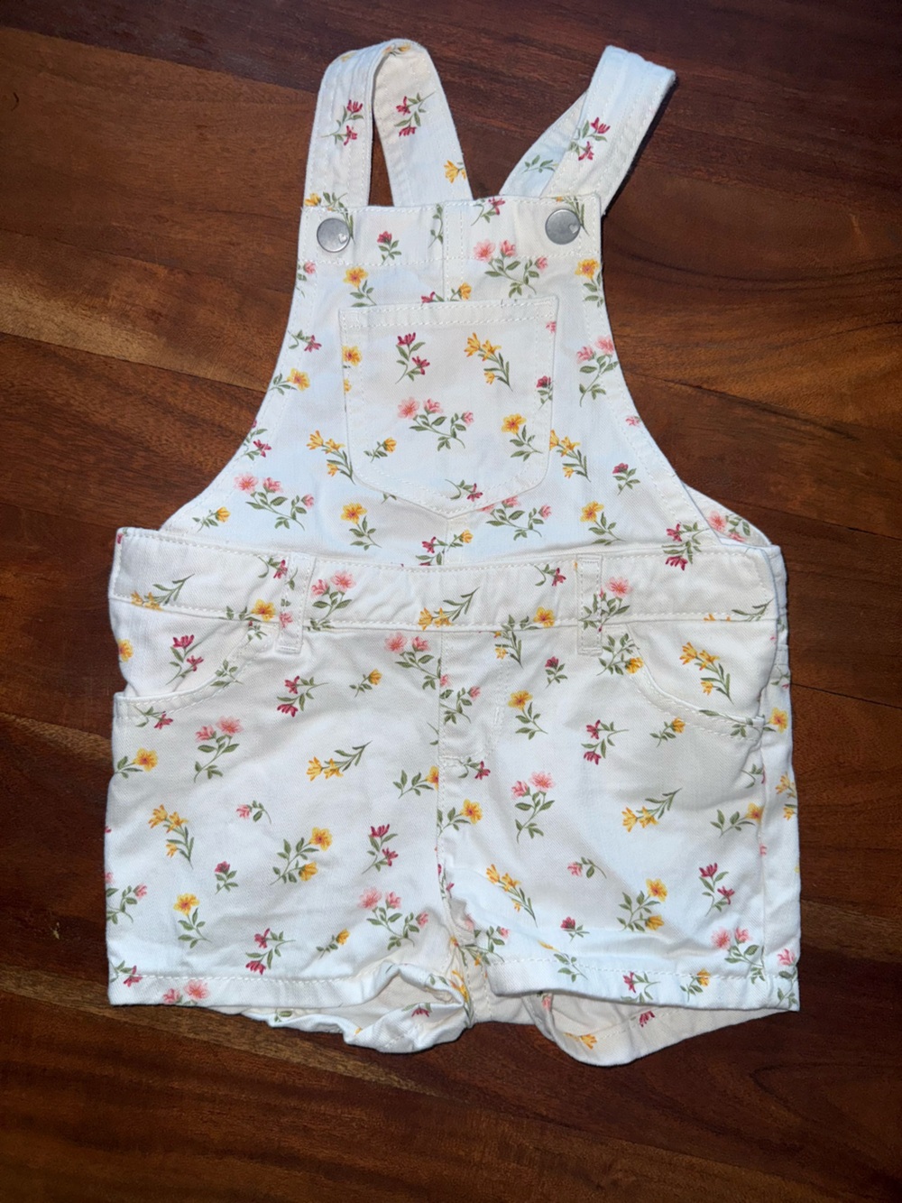 The Children's Place White Floral Bib Overalls with Yellow & Pink Blossoms